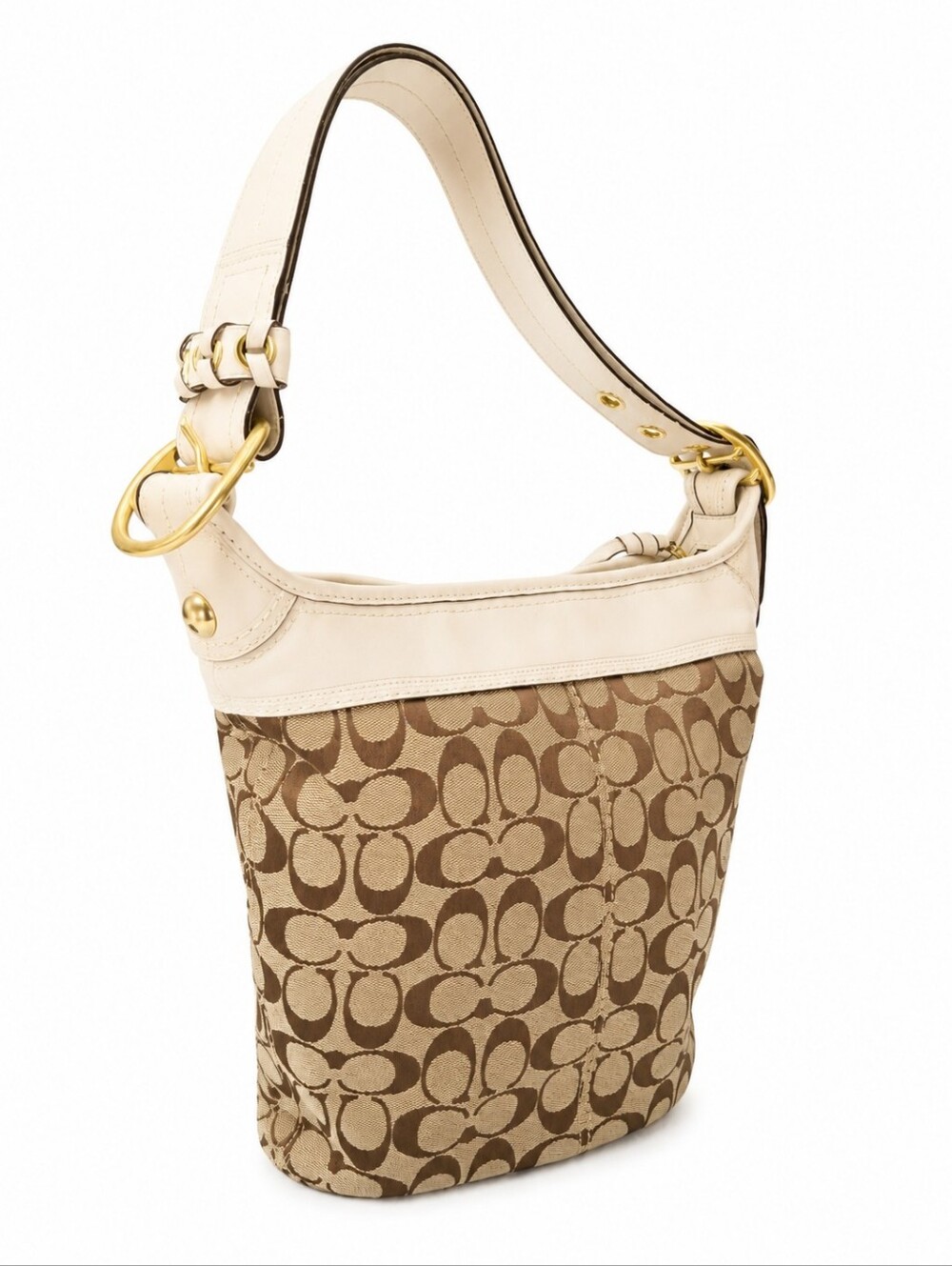 NEW Coach Bleeker Khaki Signature Canvas Duffle/Bucket With Brass Hardwre - Picture 15 of 16